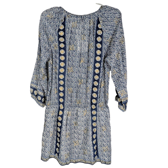 JOIE Almee Blue White Paisley Print Long Sleeve Short Dress Small Tassel Batik - Picture 2 of 8